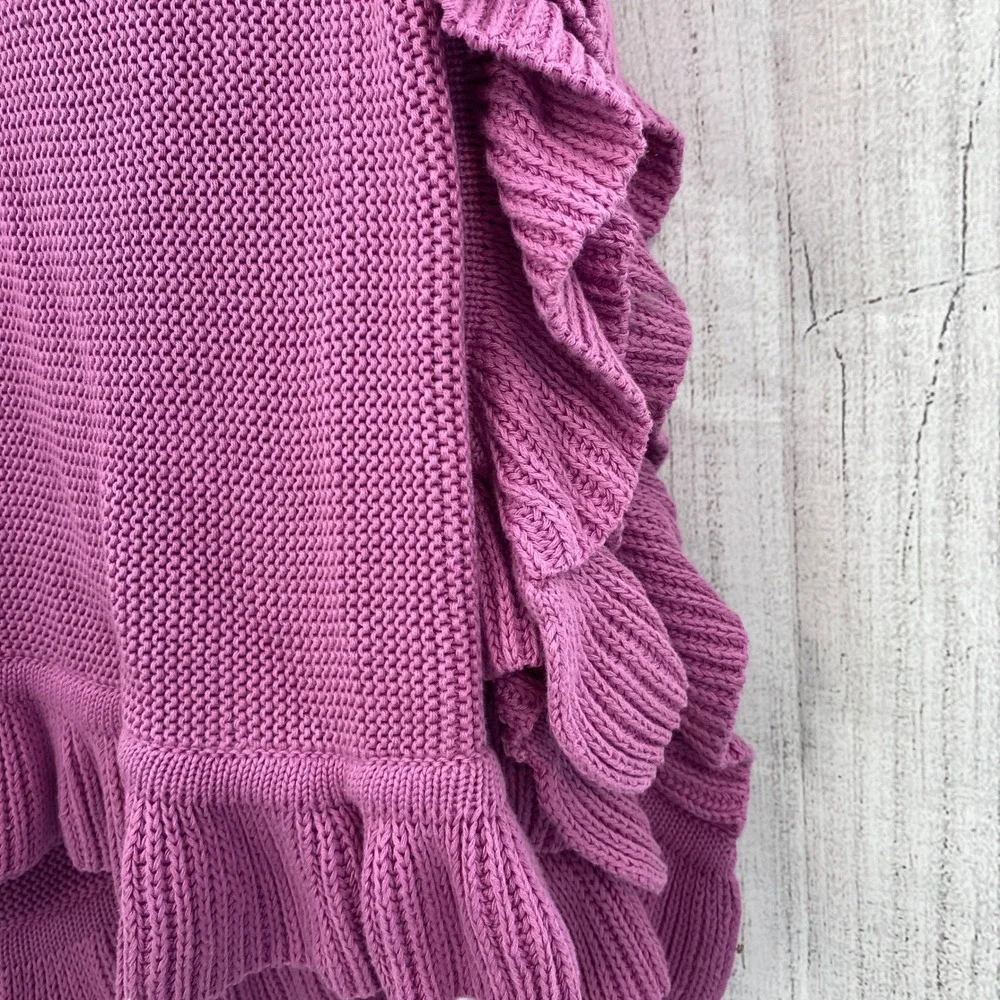 Kassadecor Throw Blanket Orchid Purple Cotton Knit Ruffle Trim Kassatex Cottage